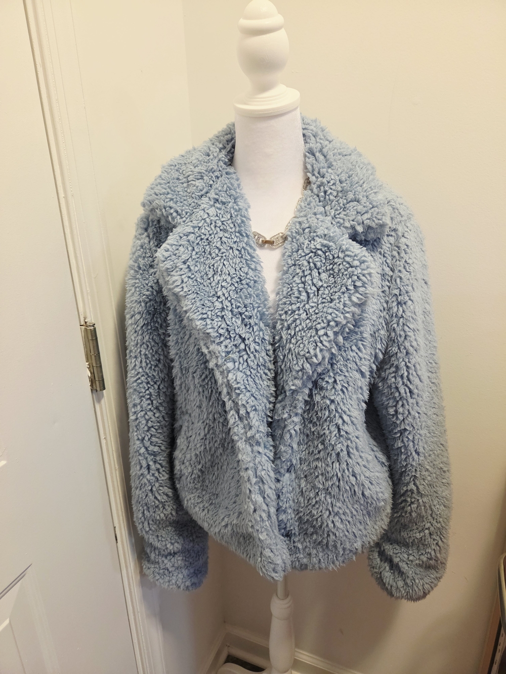 CoffeeShop Powder Blue Teddy Jacket with Wide Lapel